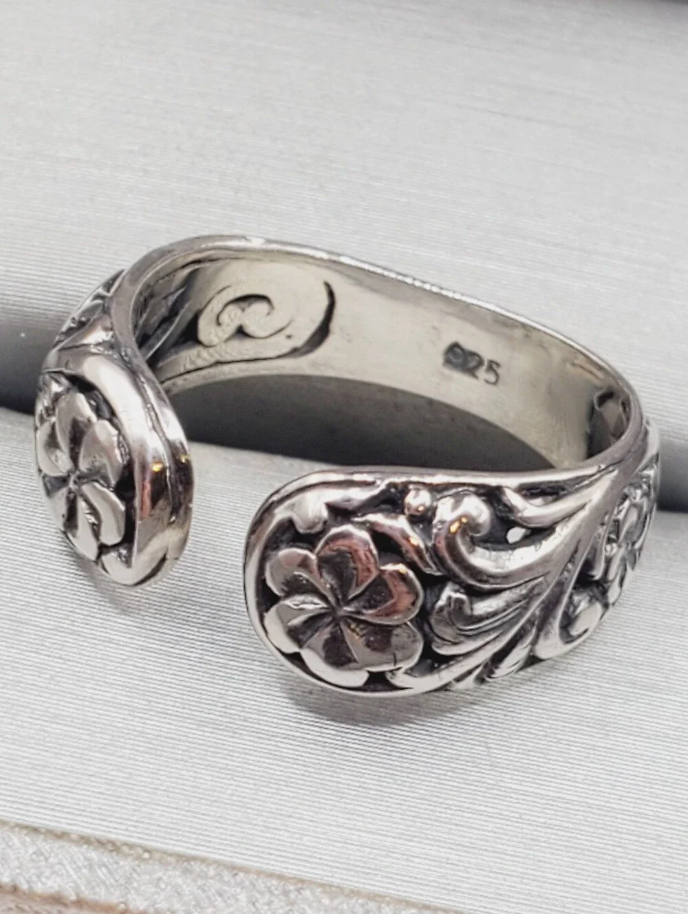 925 Sterling Silver Double Flower Open Ring
